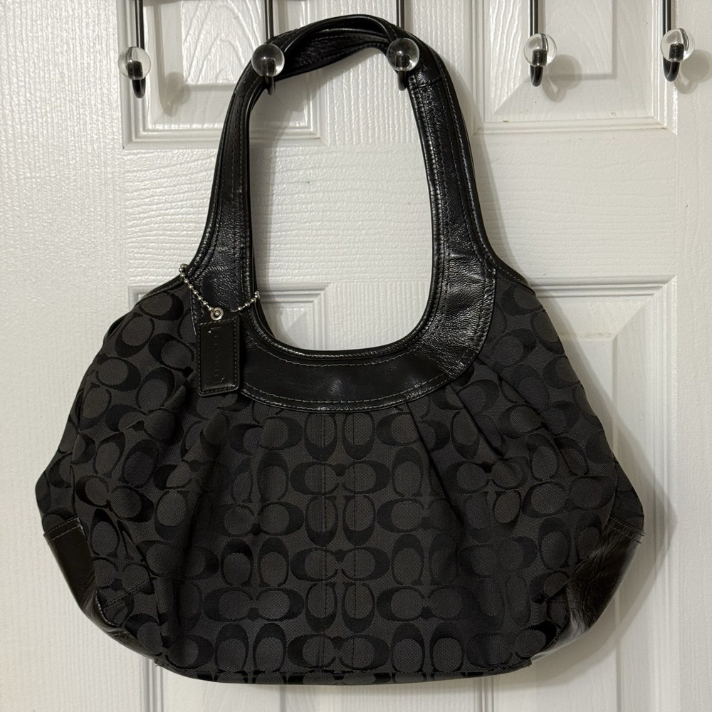Coach Ergo Hobo Shoulder Black Handbag Pleated With Kiss Lock Satchel F14380